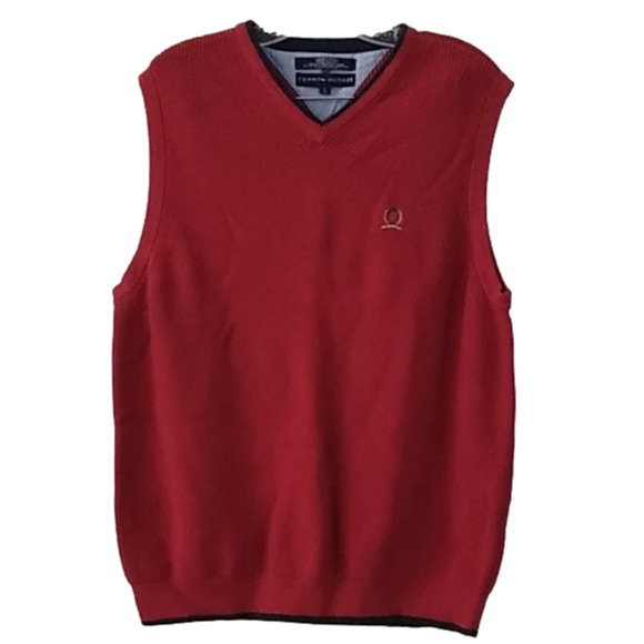 Vintage𝅺 y2k Tommy Hilfiger Sweater Vest Preppy Academia Slouchy Grandpa  Crest - Picture 1 of 7